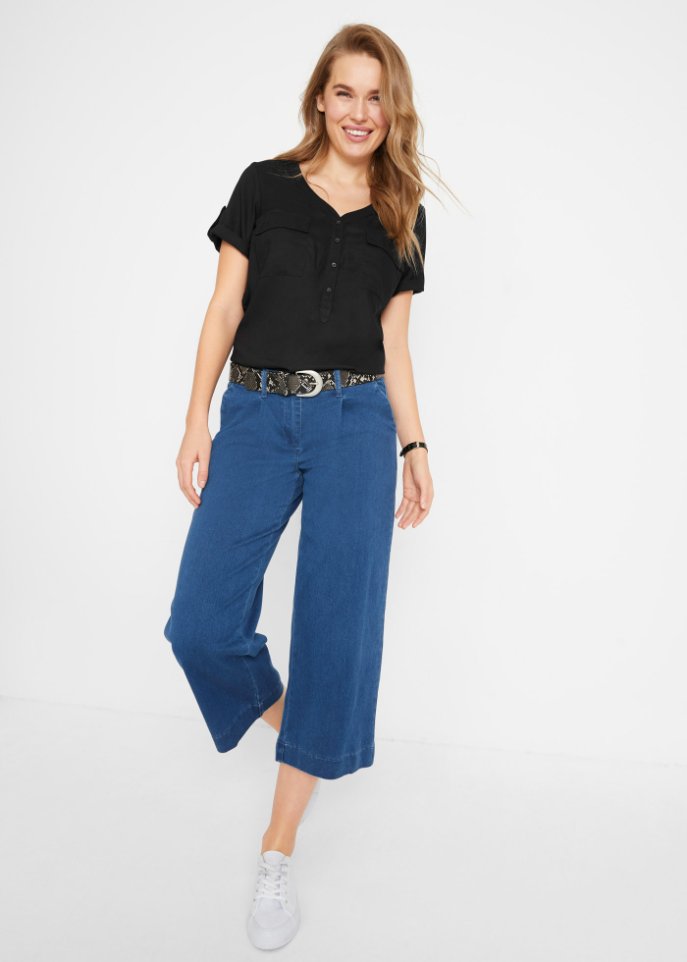 Bluse mit V-Ausschnitt, kurzarm