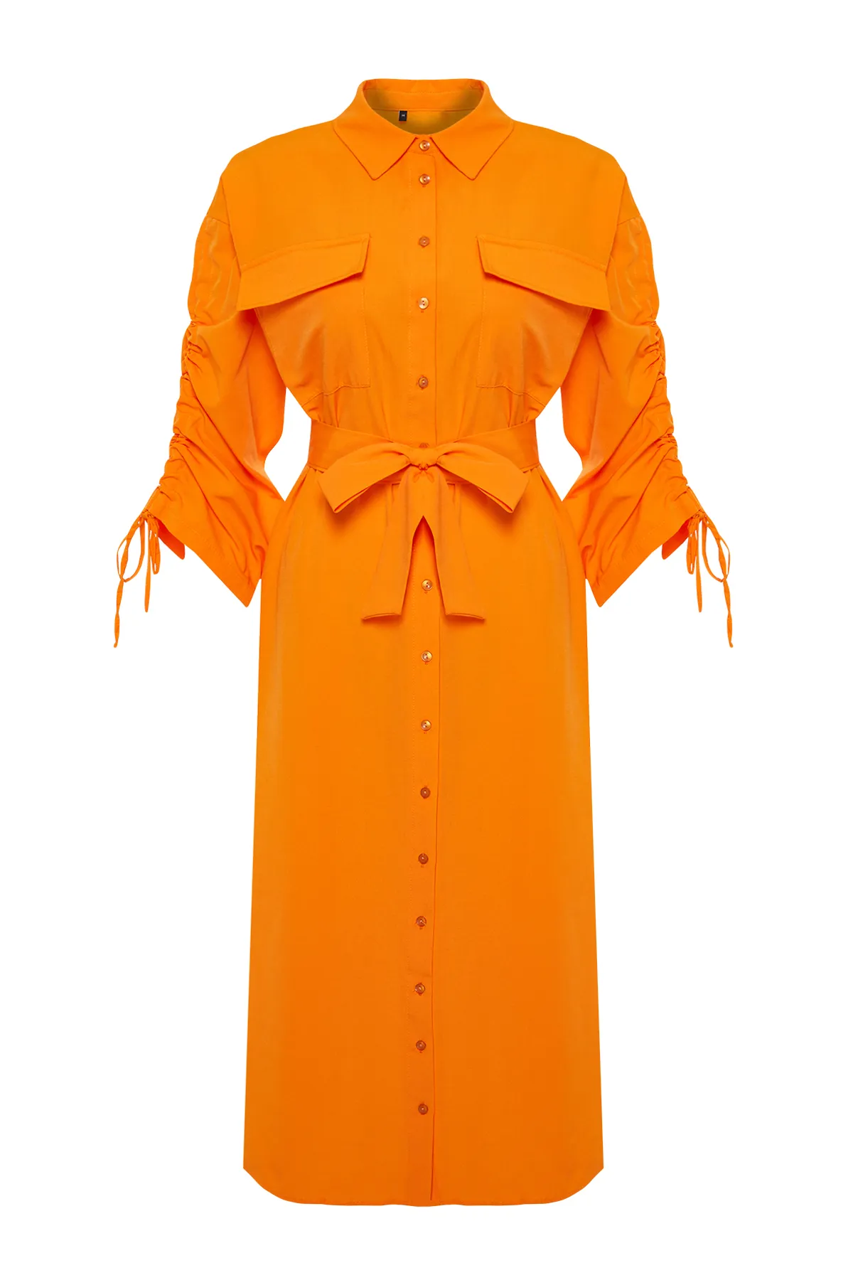 Trendyol Modest  Orangefarbenes Hemdkleid aus gewebter Baumwolle mit Gürtel und verstellbaren Ärmeln TCTSS23EB00365