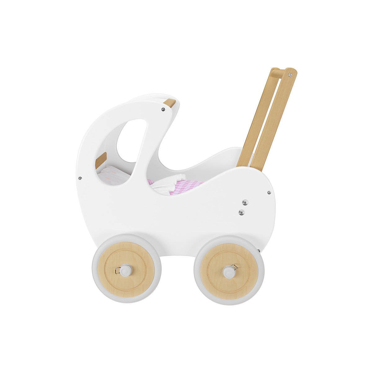 Weißer Holzpuppenwagen als Lauflernhilfe 95-001
