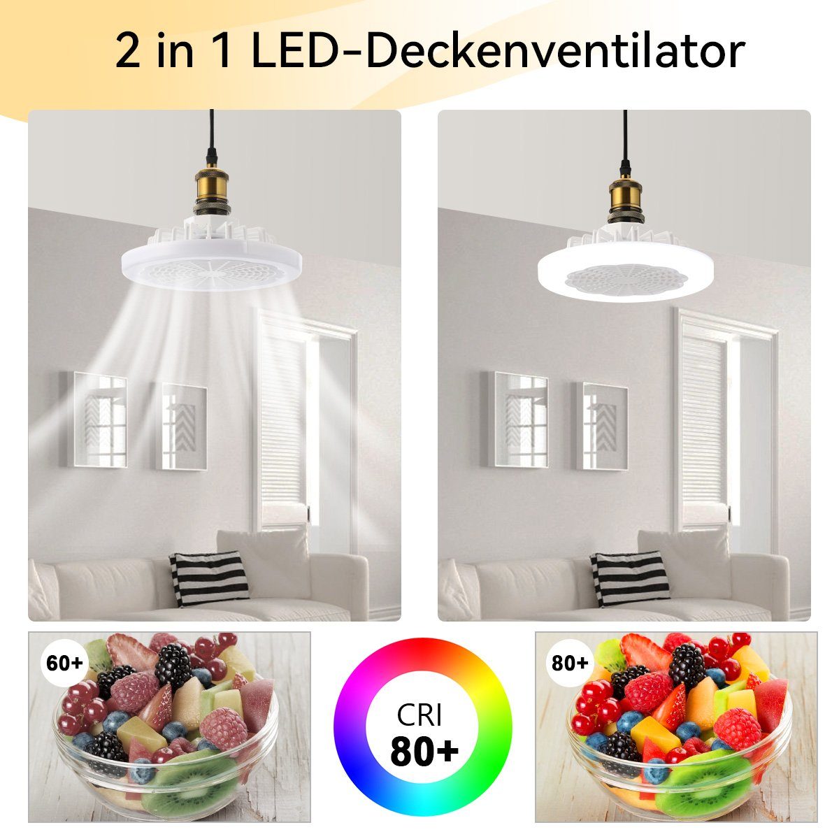iscooter Deckenventilator LED Deckenleuchte 30W Deckenventilator, Fernbedienung, 3-stufiger, 26cm,Dimmbar mit Fernbedienung, Leuchte/ Ventilator getrennt schaltbar
