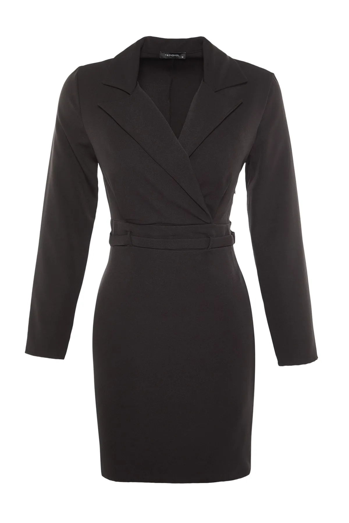 Trendyol Collection  Schwarzes Mini-Kleid mit gewebter Jacke und Kragen TWOAW23EL00360