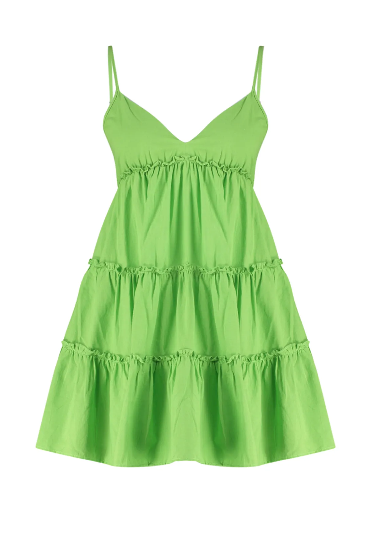 Trendyol Collection  Neongrünes Mini-Strandkleid mit gewebten Rüschen aus 100 % Baumwolle TBESS24EL00069