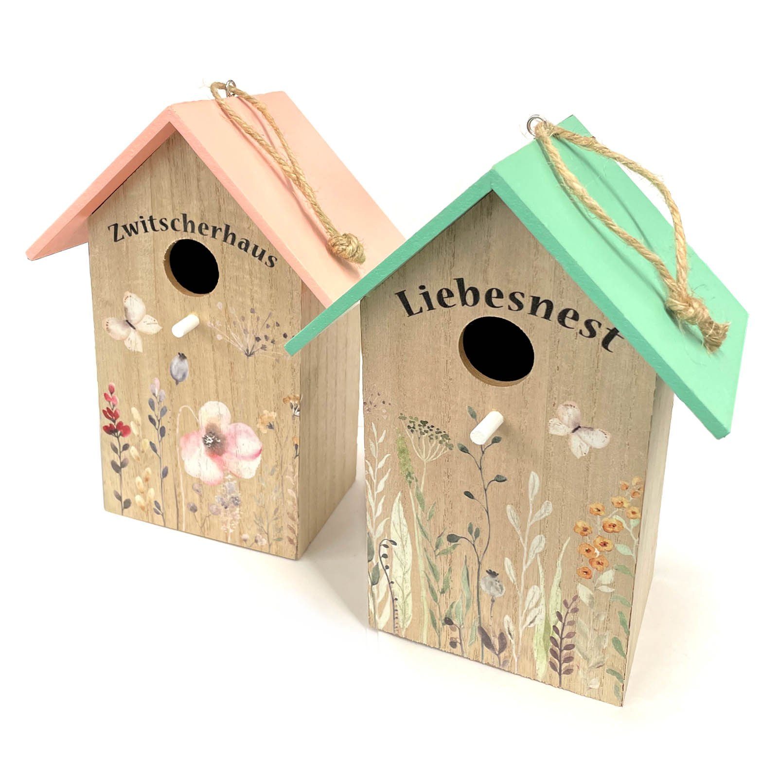 HAC24 Vogelhaus 2er Set Holz Vogelhäuschen Nisthilfe für Meisen Wildvogelhaus, 22 x 12 x 15,5 cm