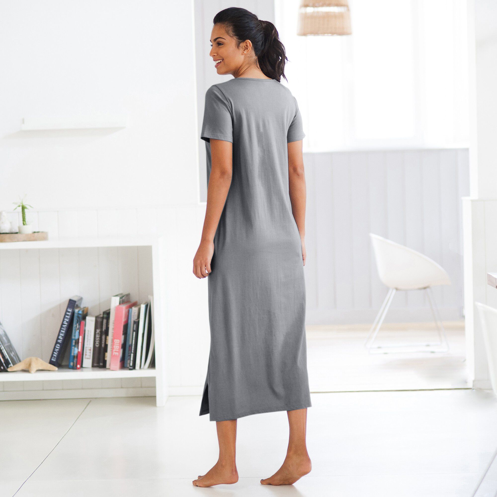 Chemise de nuit longue imprimé chat