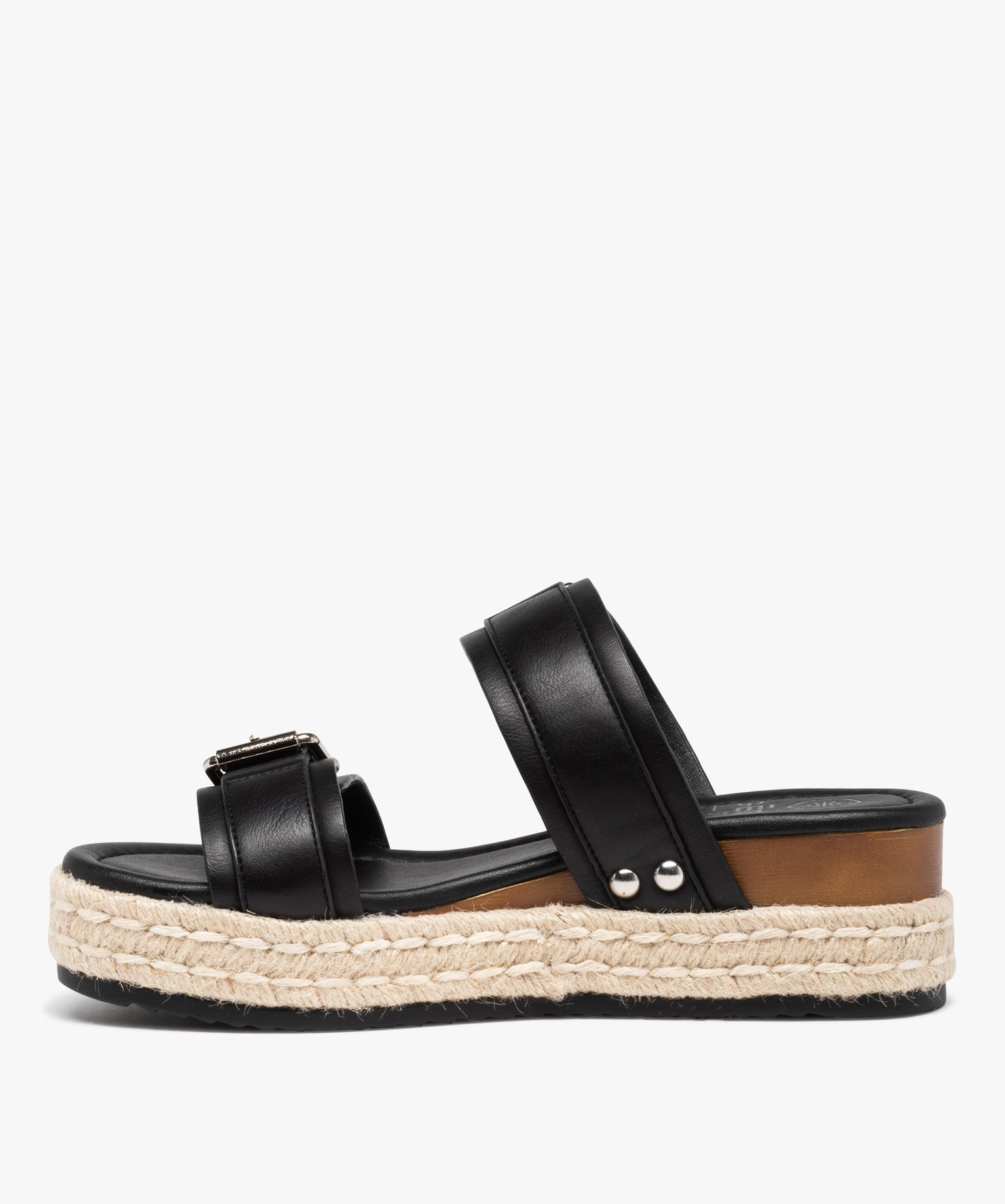 Mules femme compensées à semelle en corde noir | GEMO