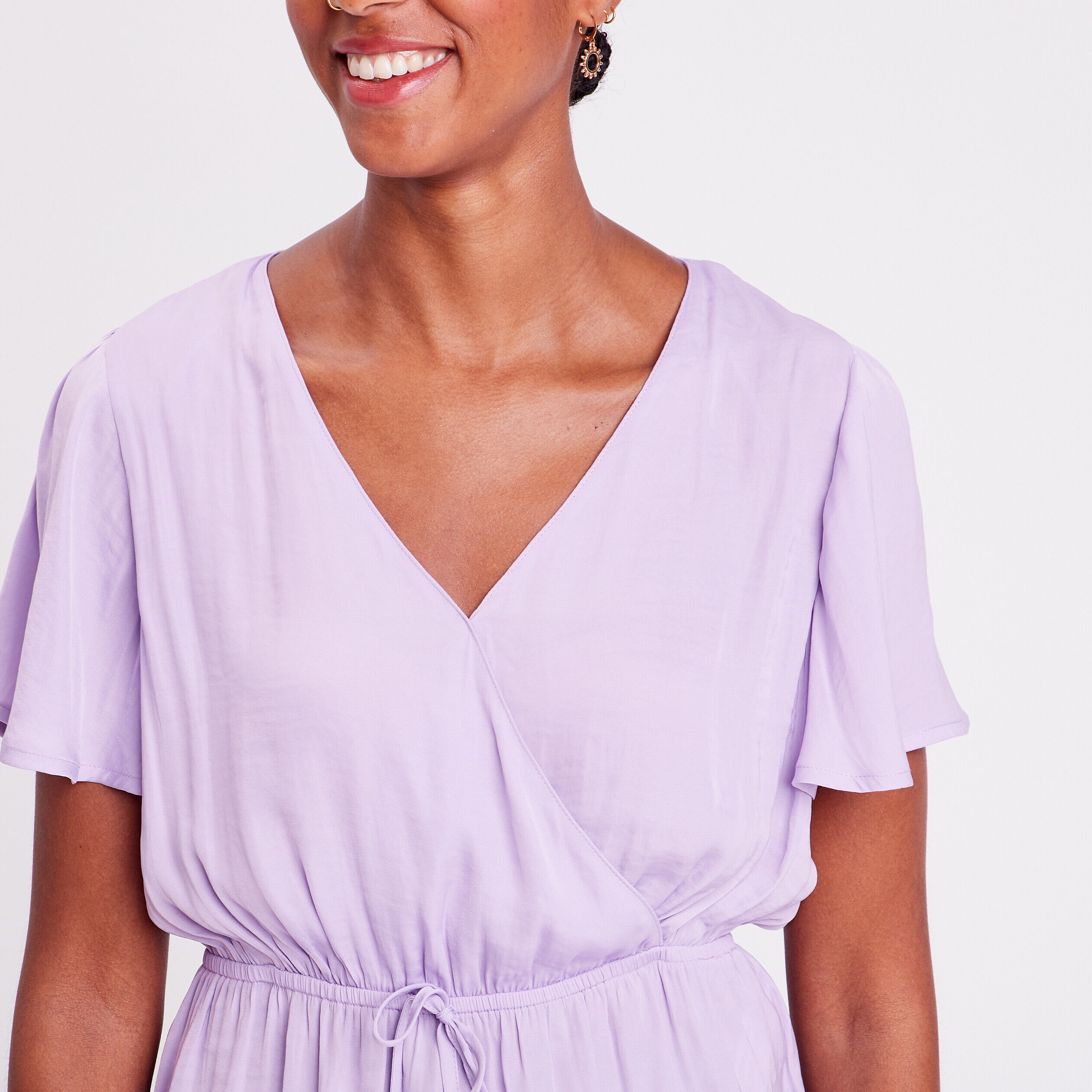Blouse manches courtes satin violet femme | Cache Cache