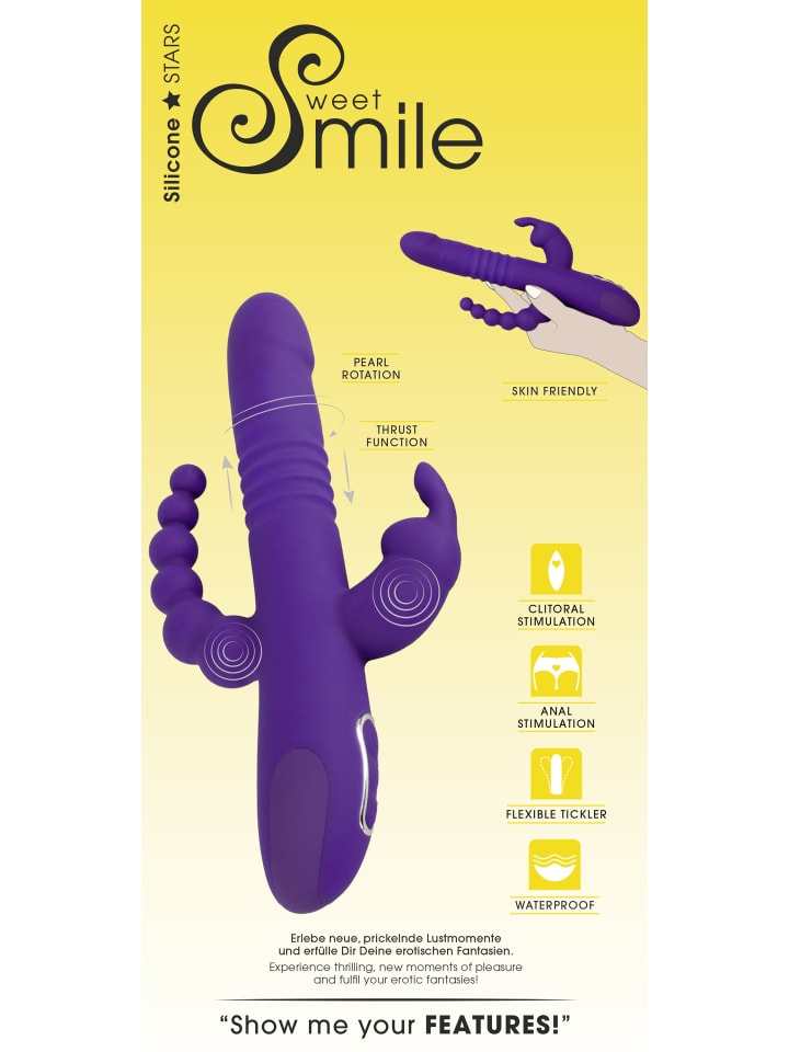 Sweet Smile Vib mit Stoßfunktion und Klitorisreizer Thrusting Pearl Triple in lila günstig kaufen 26 cm