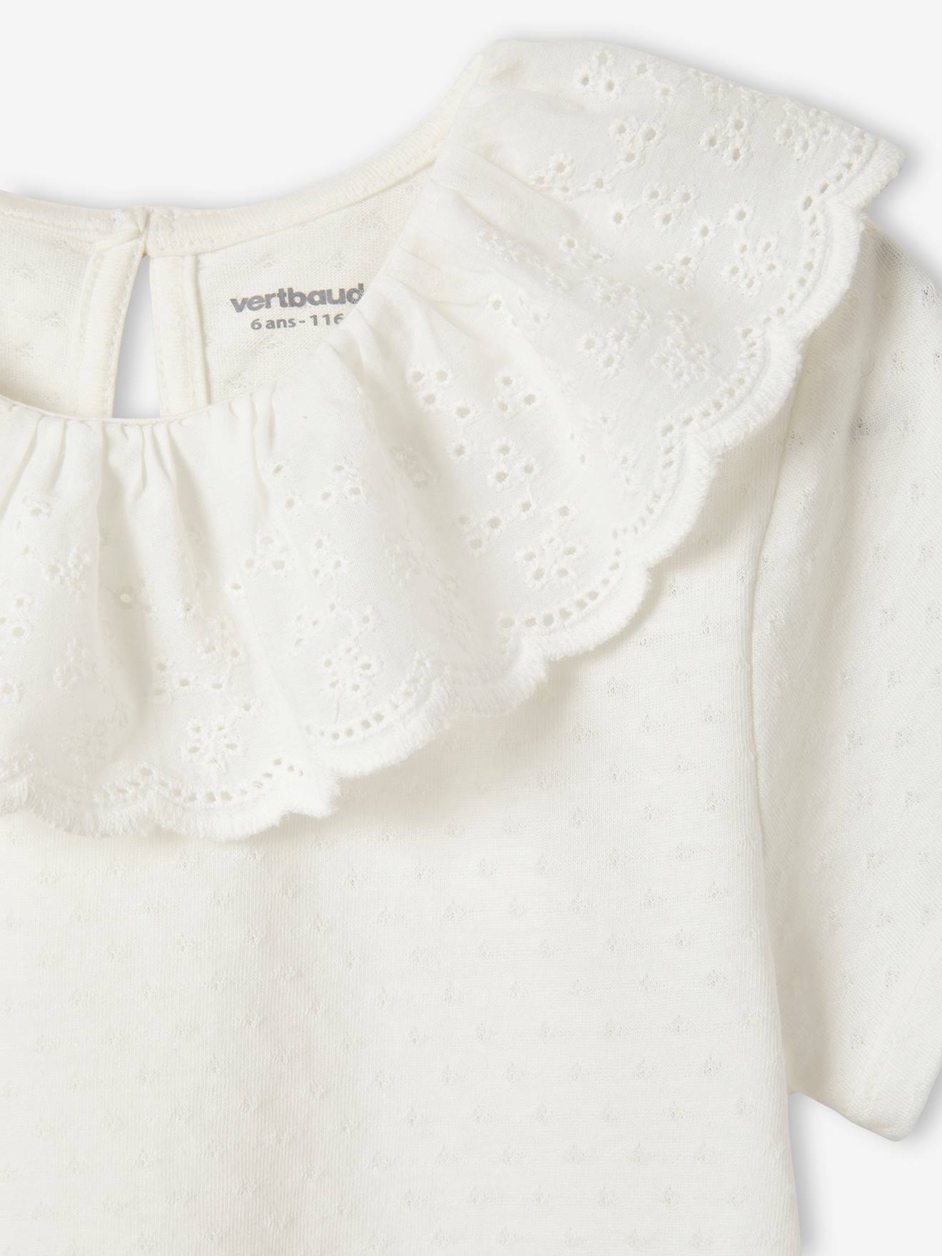 T-shirt à collerette en broderie anglaise fille écru
