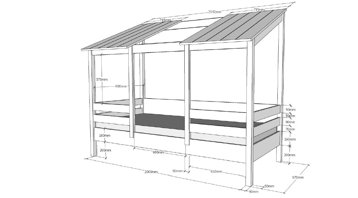 VIPACK Hausbett mit 90 x 200 cm Liegefläche, offenes Dach in Weiß