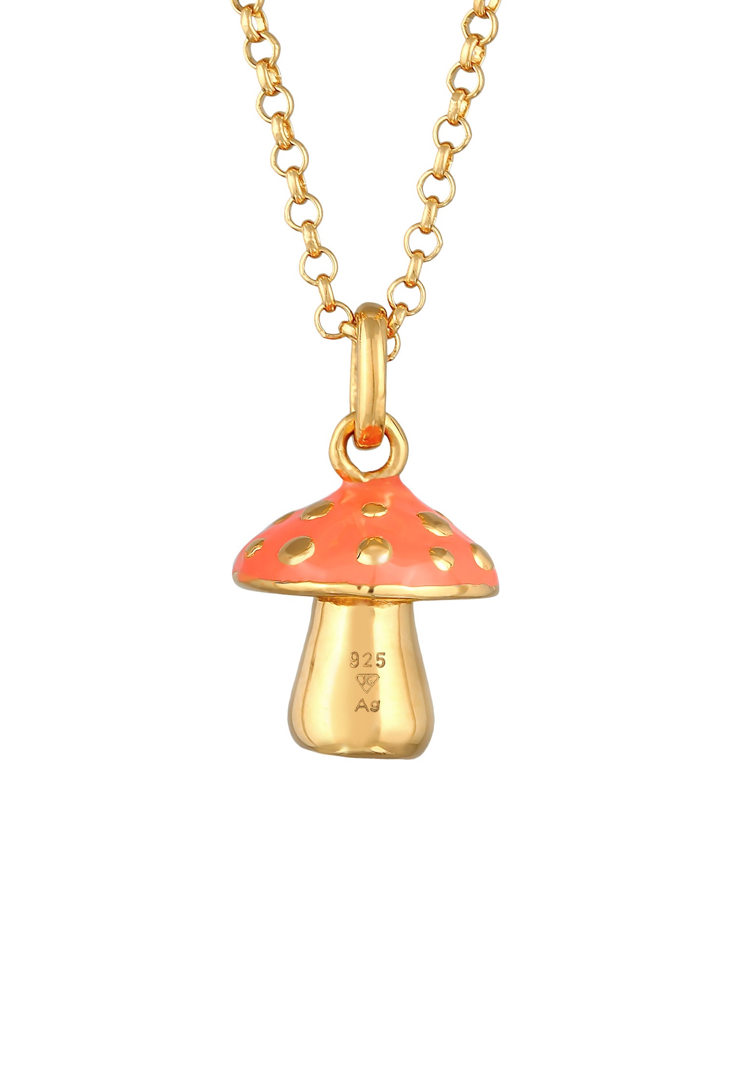 Elli Women's Mushroom Pendant with Orange Enamel in 925 Sterling Silver Gold Plated