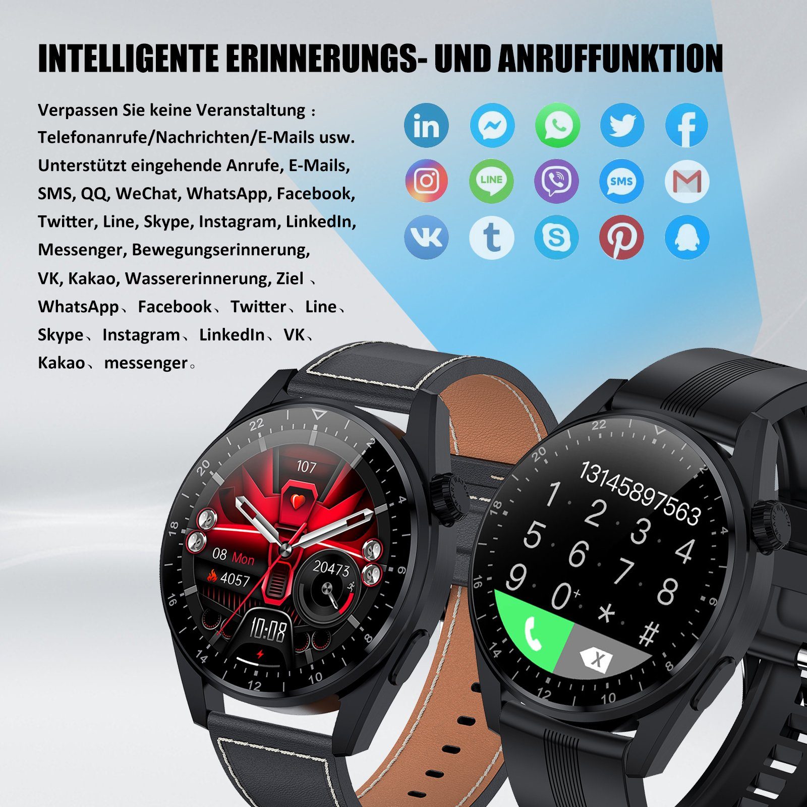 Tisoutec Smartwatch Damen Herren Smartwatch (Fitnessuhr mit Telefonfunktion/WhatsApp Notiz,Smartwatch Fitness Tracker Uhr IP68 Wasserdicht,1.36