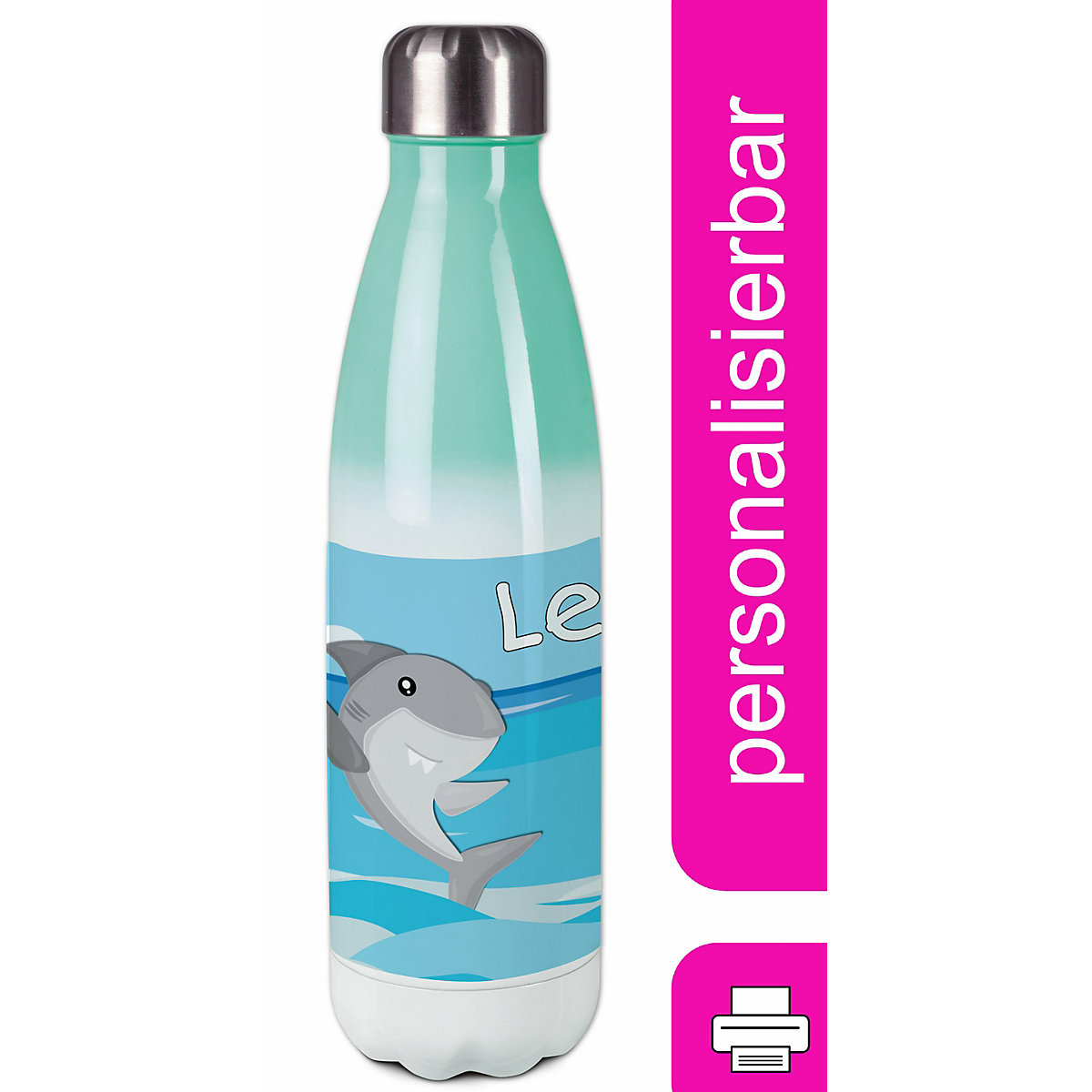 Edelstahl Kinder Thermoflasche / Trinkflasche bunt Hai Spülmaschinenfest, Auslaufsicher, Bruchfest, Doppelwandig, Für Heißgetränke geeignet, Mit Deckel, Isoliert