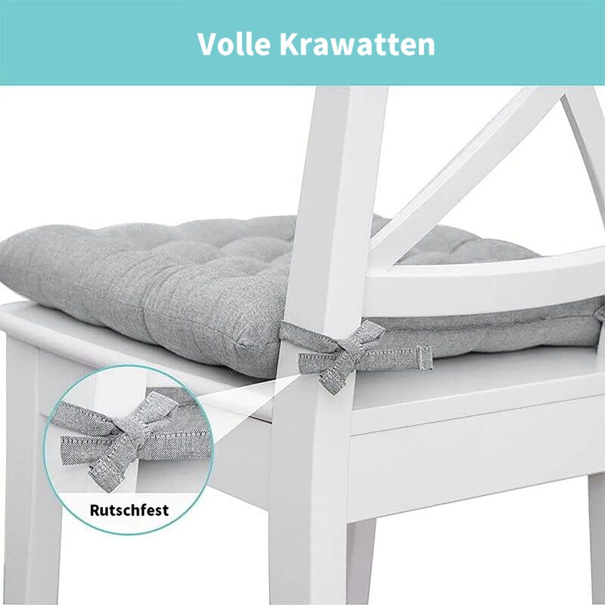 götäzer Bodenkissen 40x40cm dicke Esszimmerstuhl Sitzkissen (4PCS Grau), Mit Riemen, geeignet für Wohnzimmer, Küche, Garten, Büro.