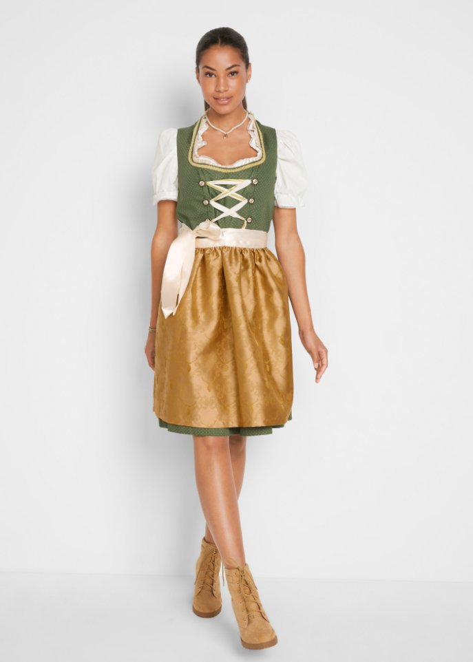 Dirndl mit Stehkragen, knieumspielend (2-tlg. Set)