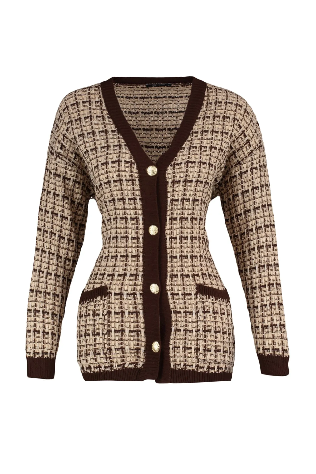 Trendyol Collection  Braune, weite Strickjacke in Tweed-Optik mit Glitzer TWOAW21HI0250