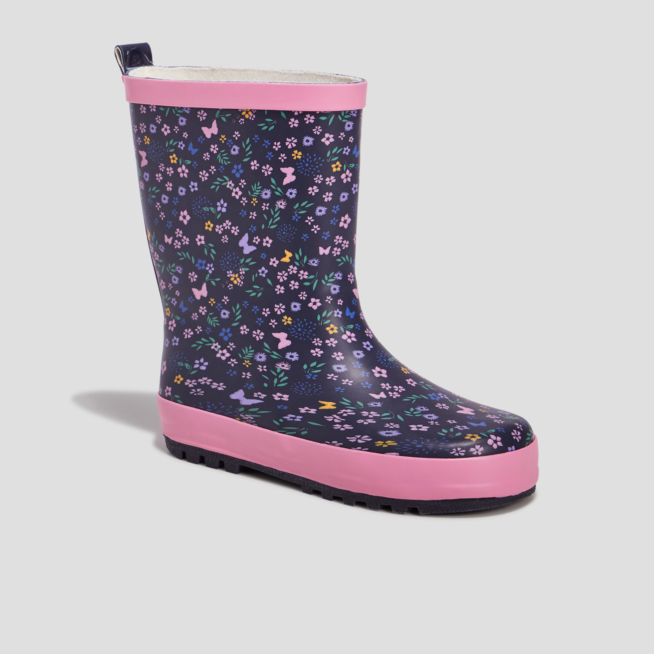 Bottes de pluie imprimé fleuri bleu marine fille | La Halle