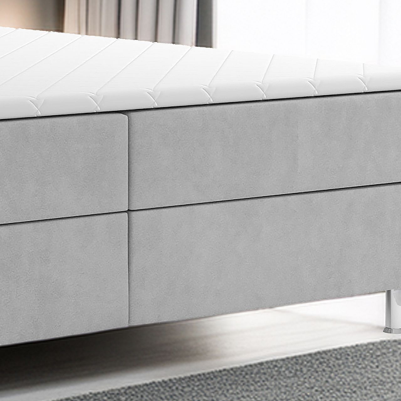 Möbel Punkt Boxspringbett PISA mit Bettkasten 180 x 200 cm Webstoff Grau Bett Bettkasten Topper