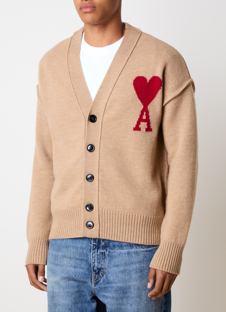 AMI Paris Fine-knit cardigan made of virgin wool with knitted-in logo