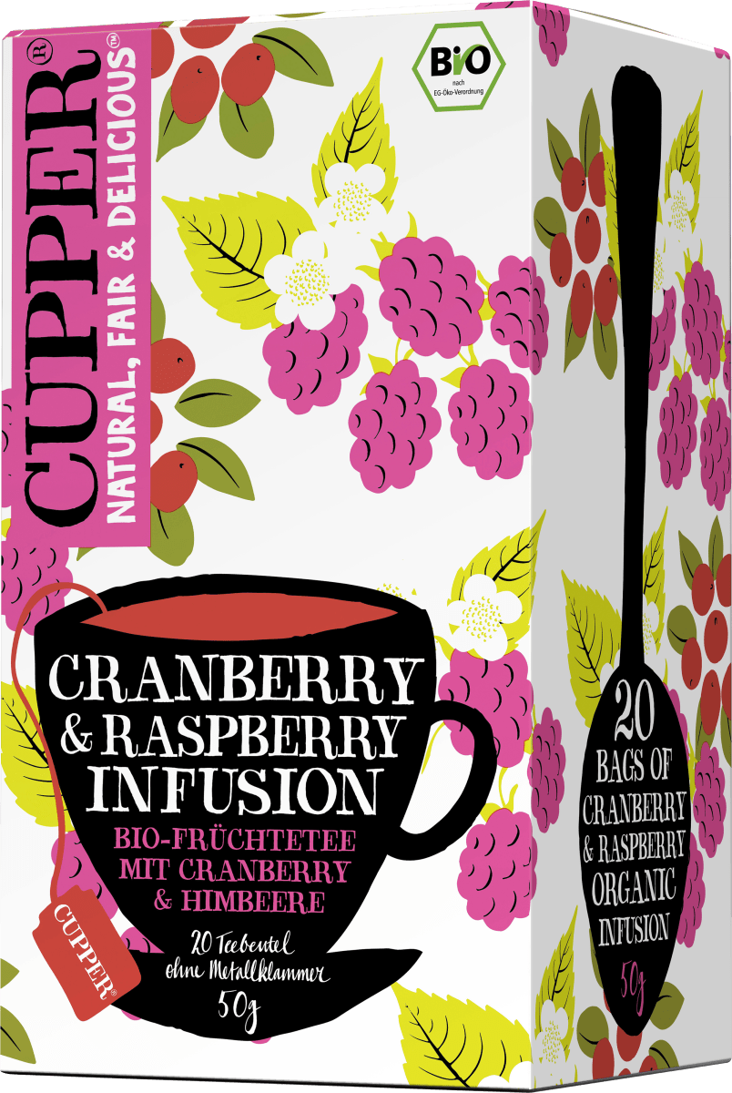 Früchtetee Cranberry, Himbeere (20 Beutel), 50 g