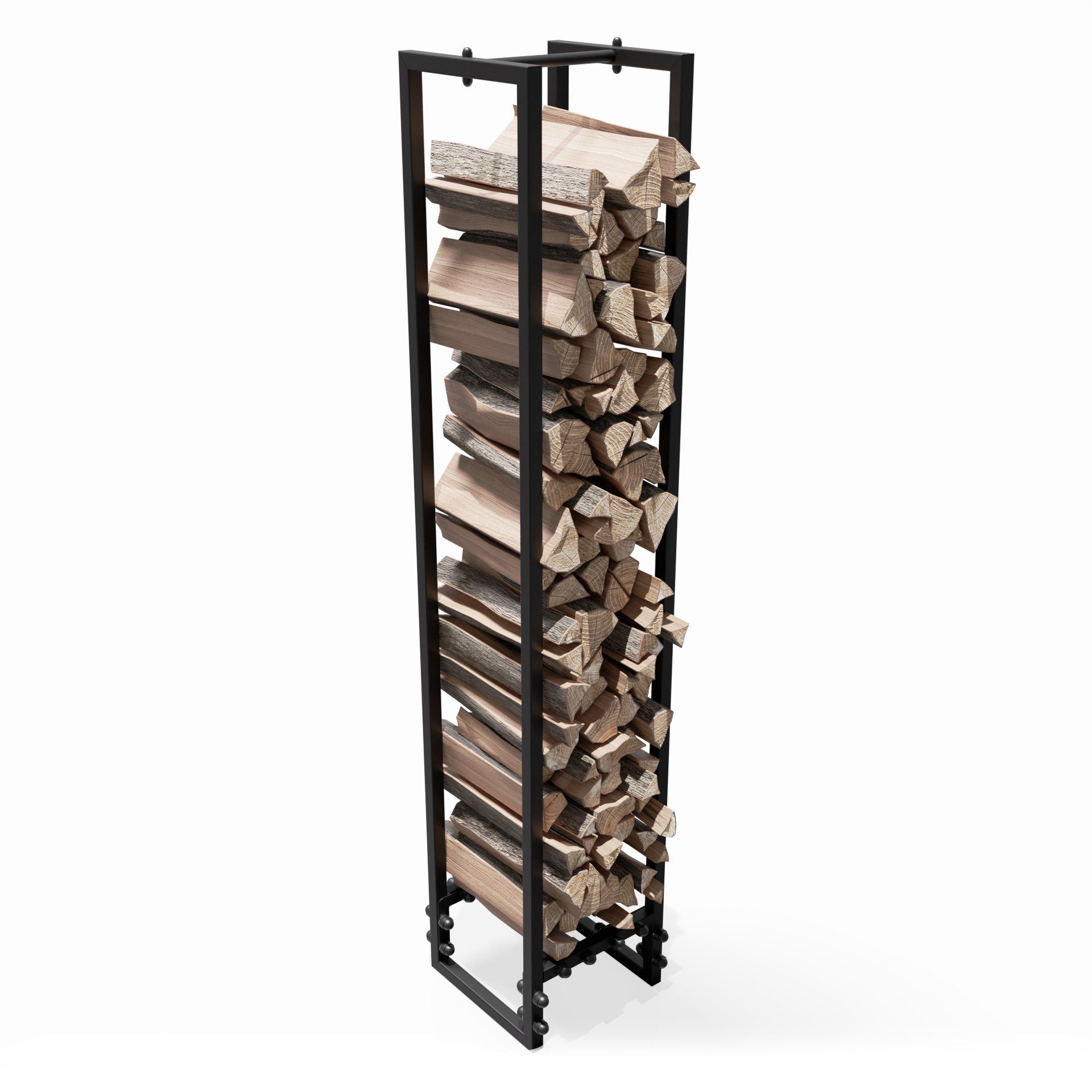 NOGGI - Home Decor Masters Kaminholzregal Kaminholzständer Metall (25x25x130 cm - schwarz), (Holzscheitregal aus Stahl, Kaminholzregal für Innen und Aussen, Stapelhilfe für Feuerholz)