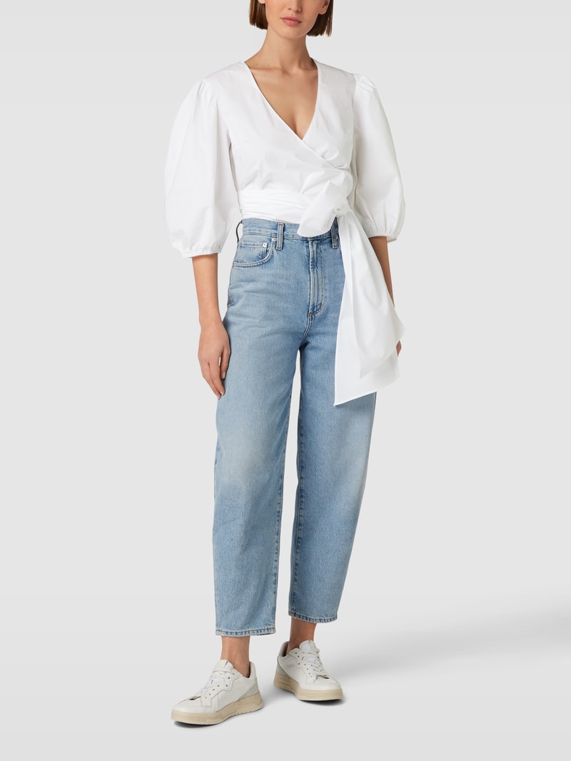 Cropped Hemdbluse mit Schleifen-Detail in weiß