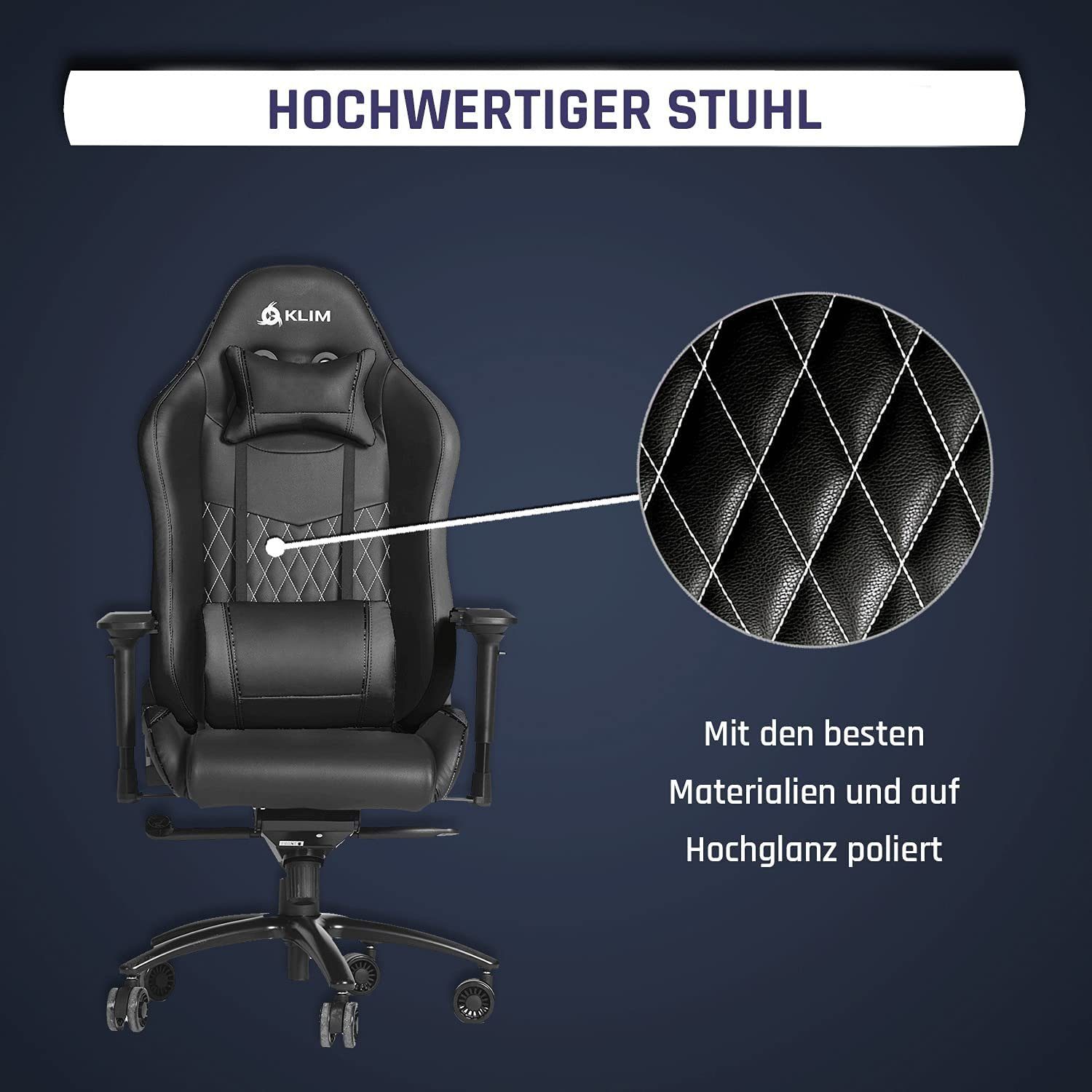 KLIM Gaming Chair Esports Stuhl, Ergonomischer Gaming Stuhl, Hochwertige Qualität, Stylischer Stuhl fürs Arbeitszimmer