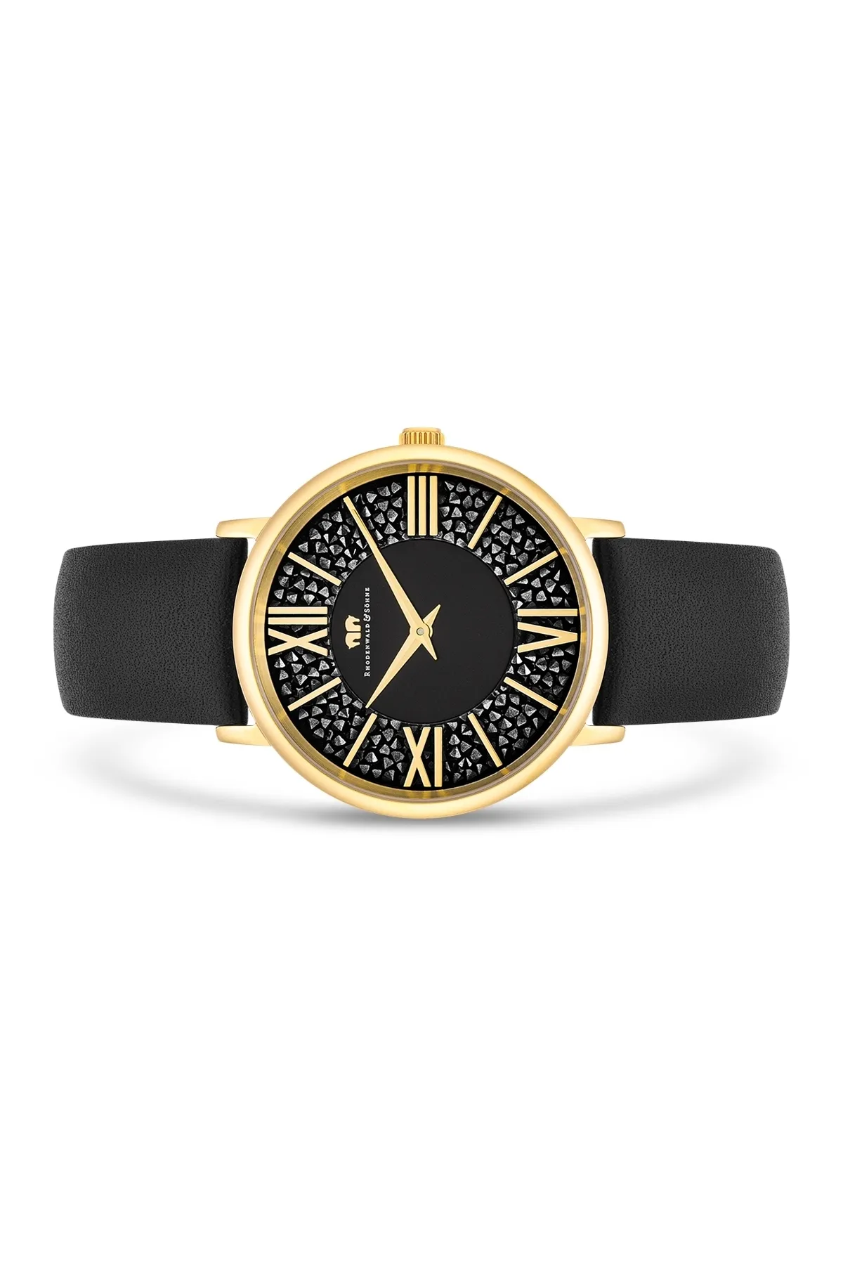 Rhodenwald & Söhne  Quarzuhr Damen Quarzuhr gelbgold Echtleder schwarz