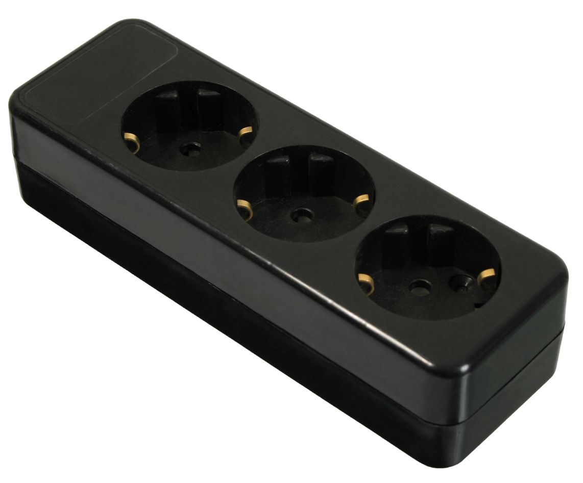 Ciabatta Schwabe 11732 con 3 prese di corrente con messa a terra, colore nero, senza cavo.