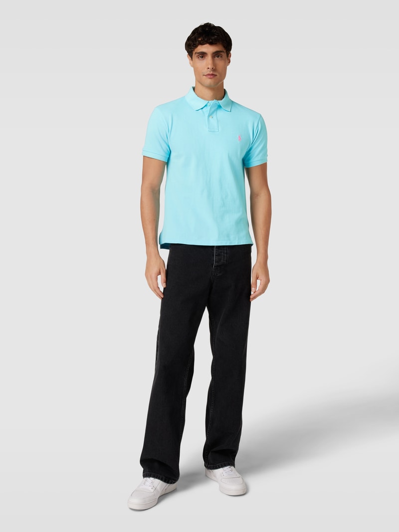 Poloshirt mit Logo-Stitching Modell 'BASIC' in türkis