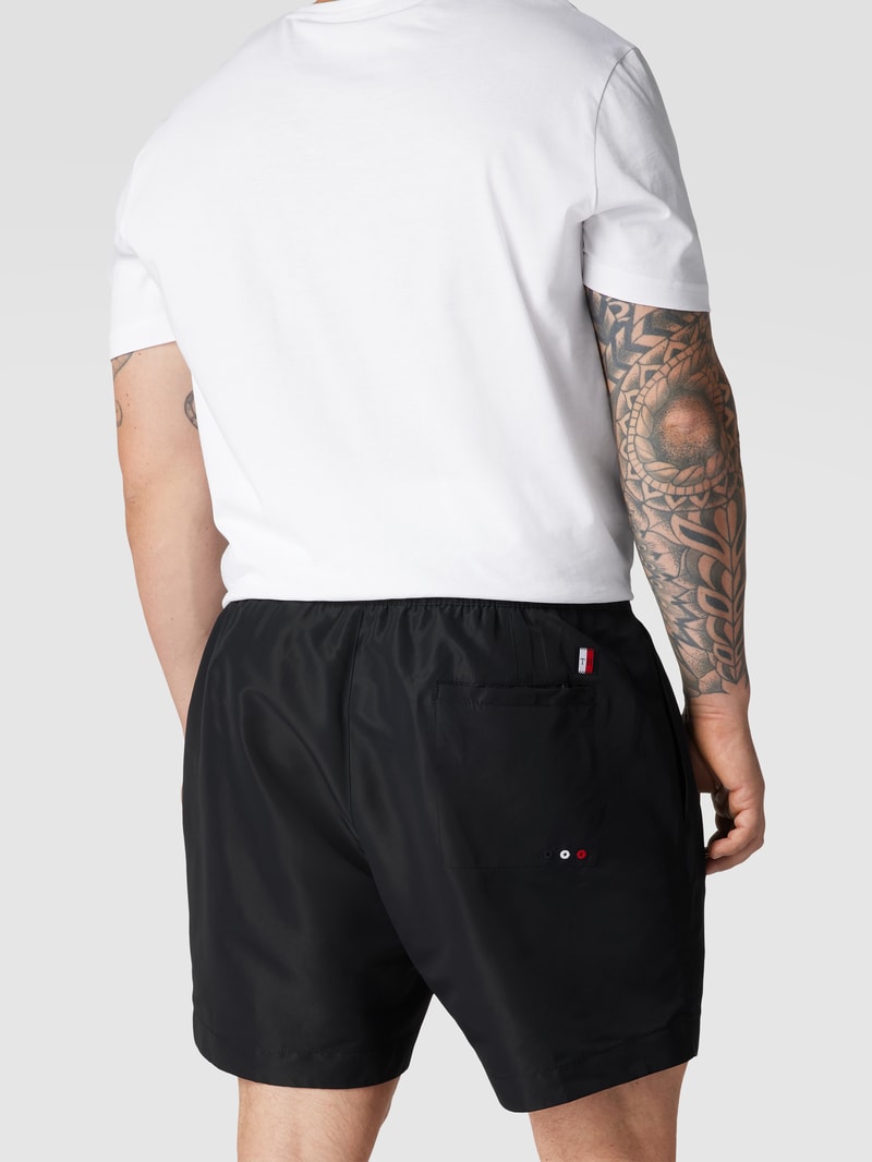 PLUS SIZE Badehose mit Label-Details Modell 'Drawstring' in marineblau