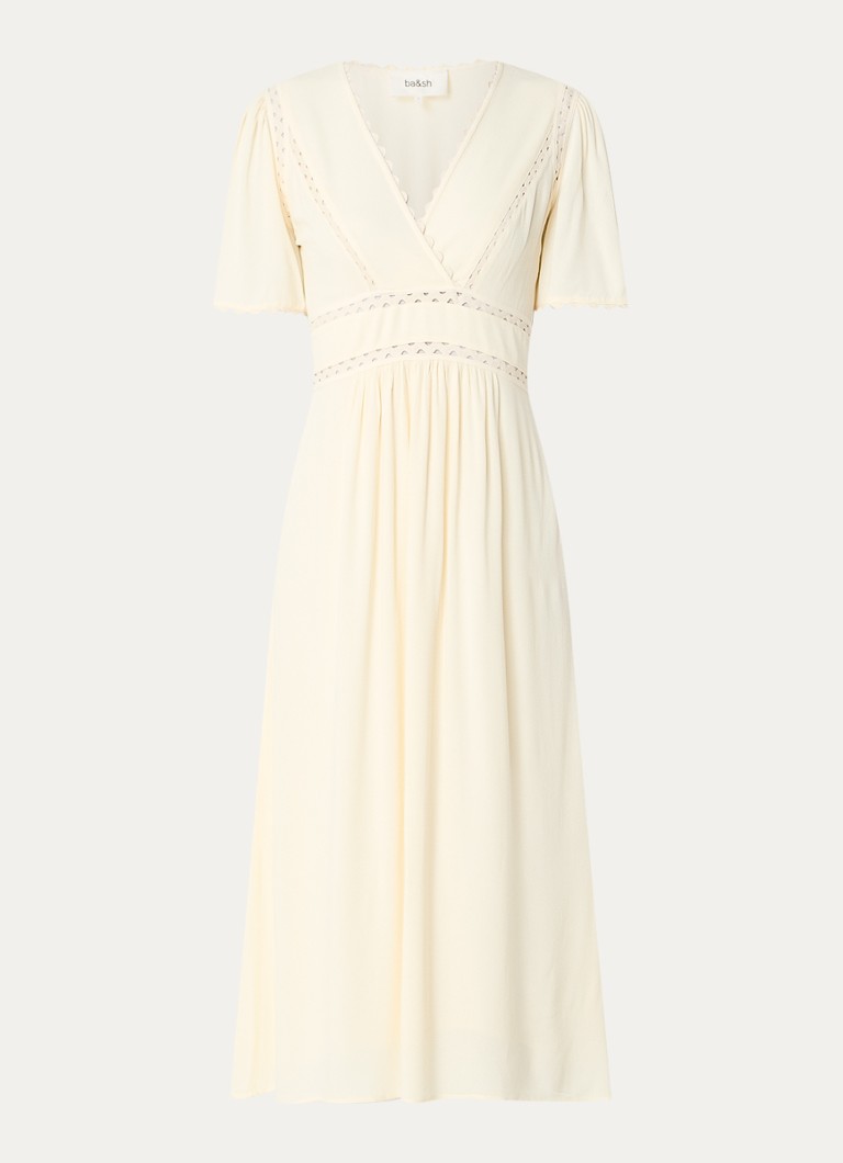ba&sh Yumi midi dress with V-neck and openwork detail