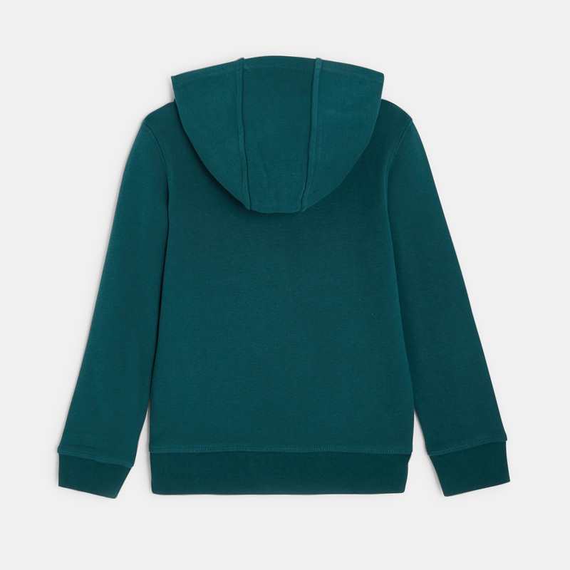 Sweat-shirt uni à capuche vert garçon