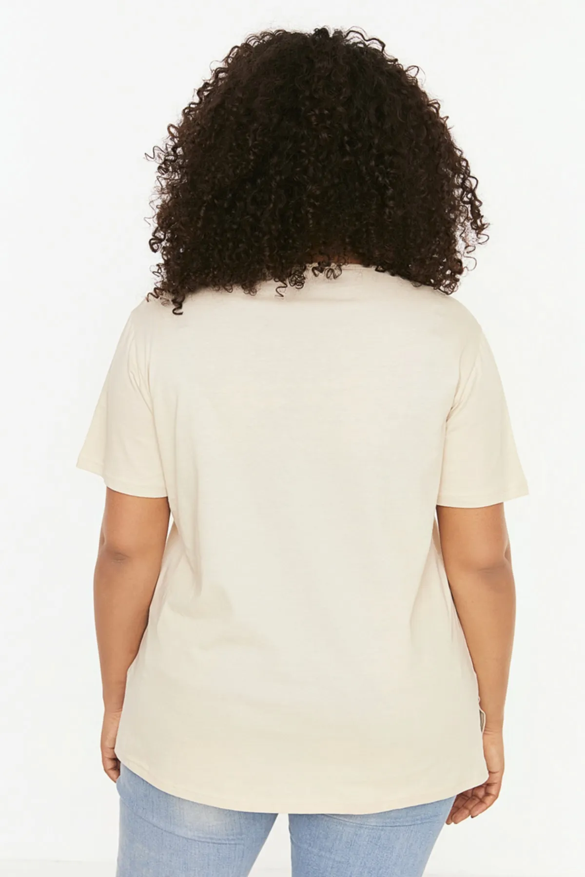 Trendyol Curve  Beige bedrucktes Strick-T-Shirt TBBSS22TS2287