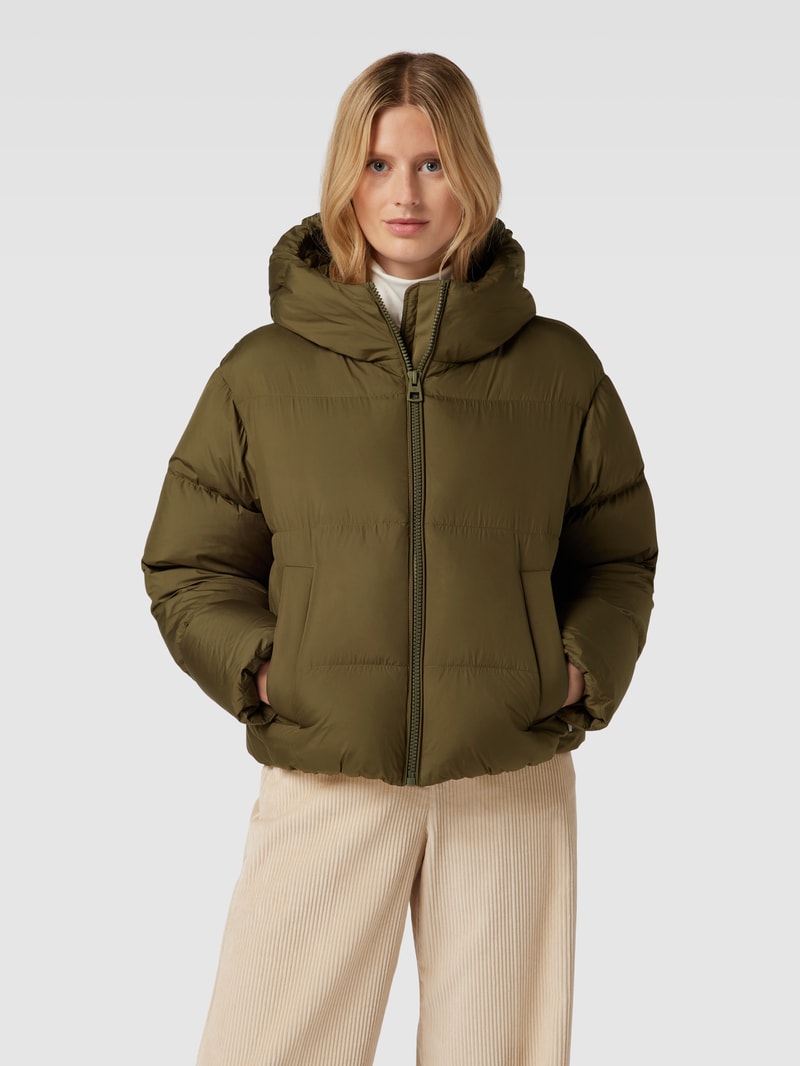 Daunenjacke mit Daunen-Feder-Füllung und Kapuze in khaki