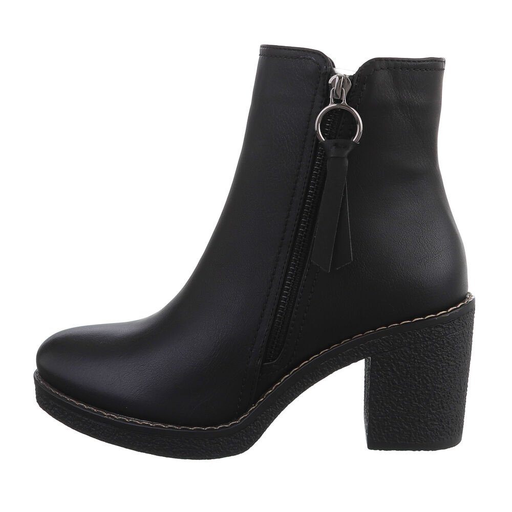 Ital-Design Damen Freizeit High-Heel-Stiefelette Blockabsatz High-Heel Stiefeletten in Schwarz