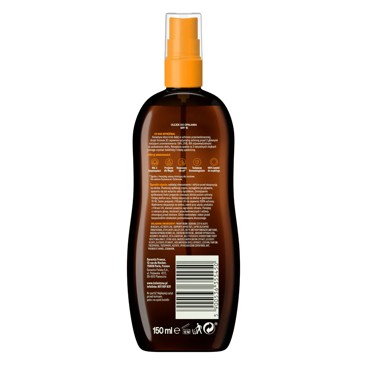Kolastyna Sun SPF15 - Уље за заштиту од сунца 150 мл