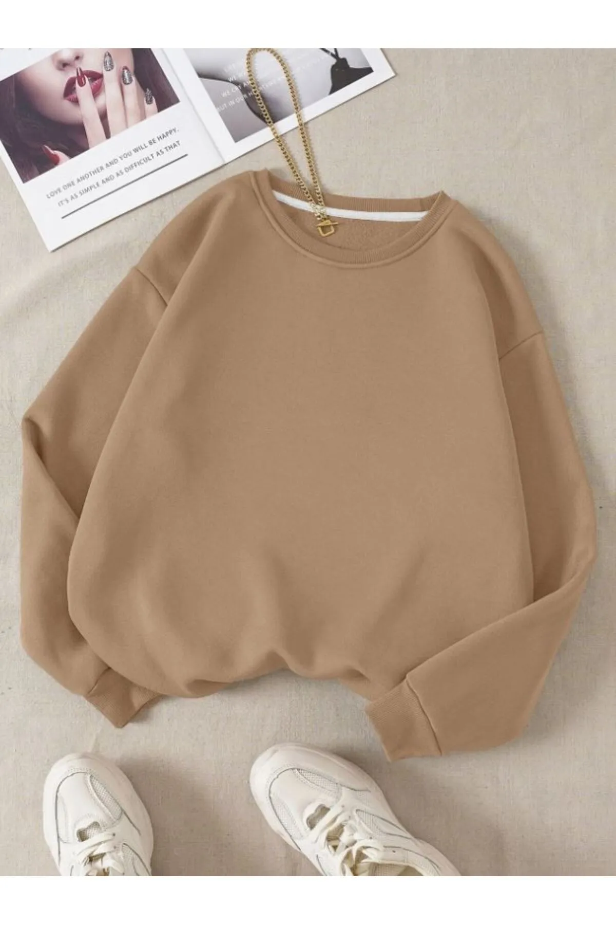 Know  Nerzfarbenes, schlichtes Damen-Sweatshirt mit Rundhalsausschnitt