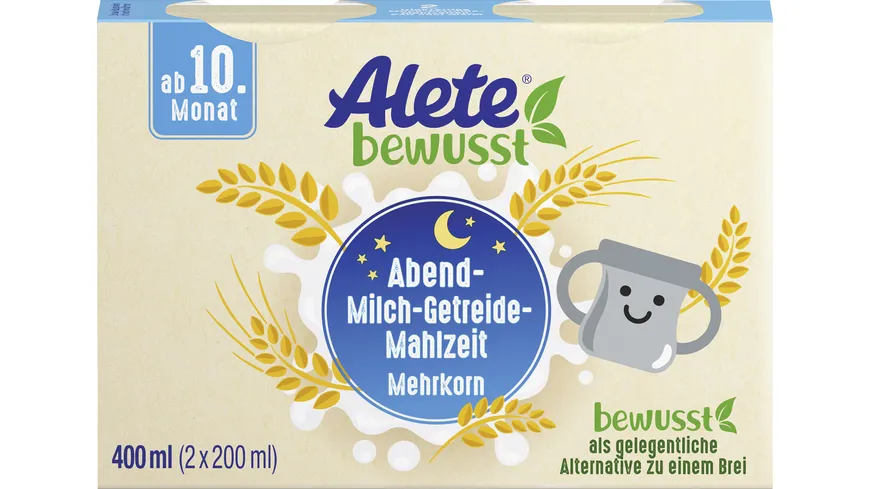 ALETE Abend-Milch-Getreide-Mahlzeit Mehrkorn zum Trinken ab 10. Monat 2x200ml 400 ml