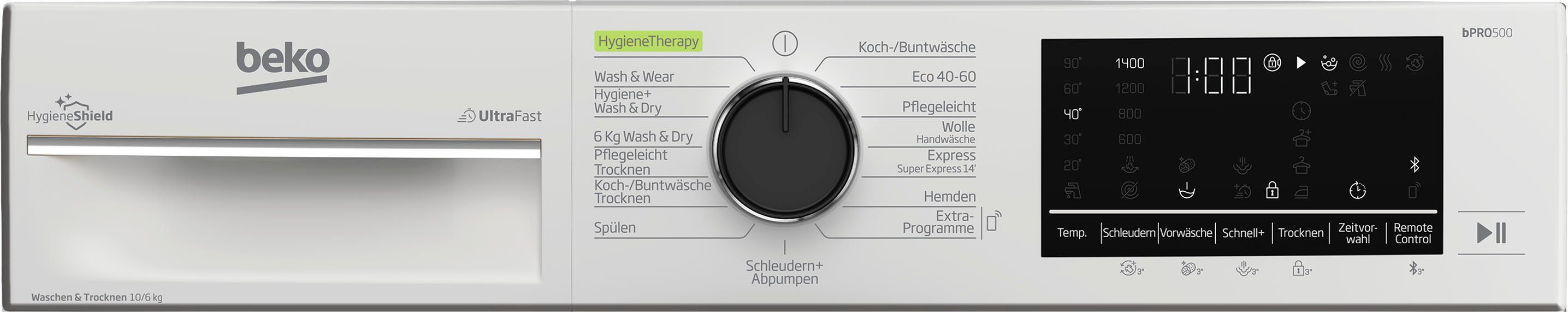 BEKO Waschtrockner B3DFT510442W, 10 kg, 6 kg, 1400 U/min