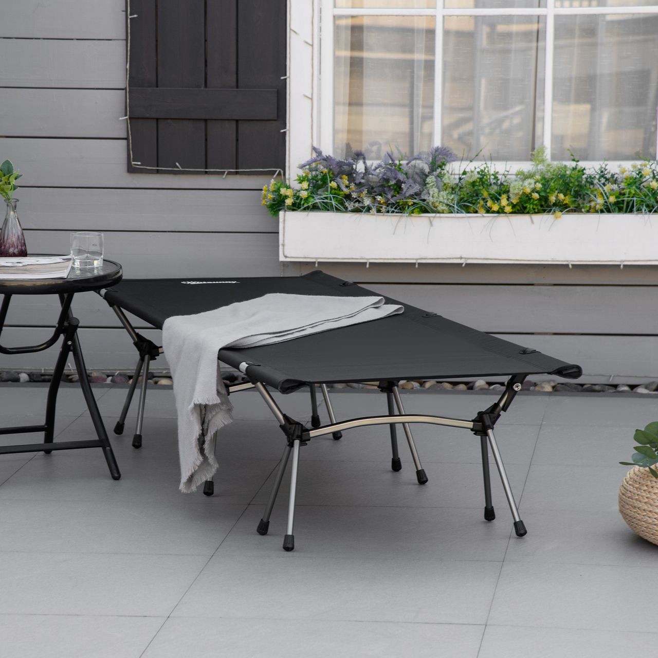 Outsunny Campingbett Klappbar Aluminium Feldbett Klappbett mit Tragetasche höhenverstellbar bis 150 kg belastbar Oxford Schwarz 190 x 65 x 38 cm
