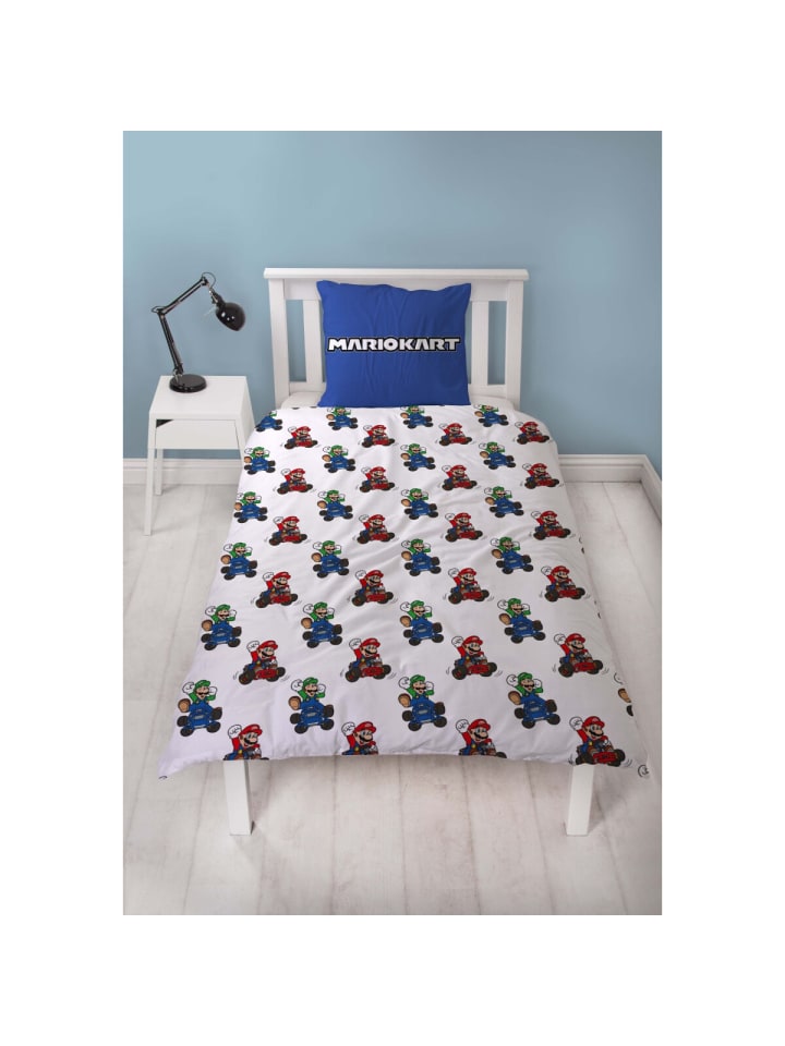 Super Mario Bettwäsche Set aus Microfaser für Kinder – 140x200 cm Bettbezug in Blau günstig kaufen 140 x 200 cm