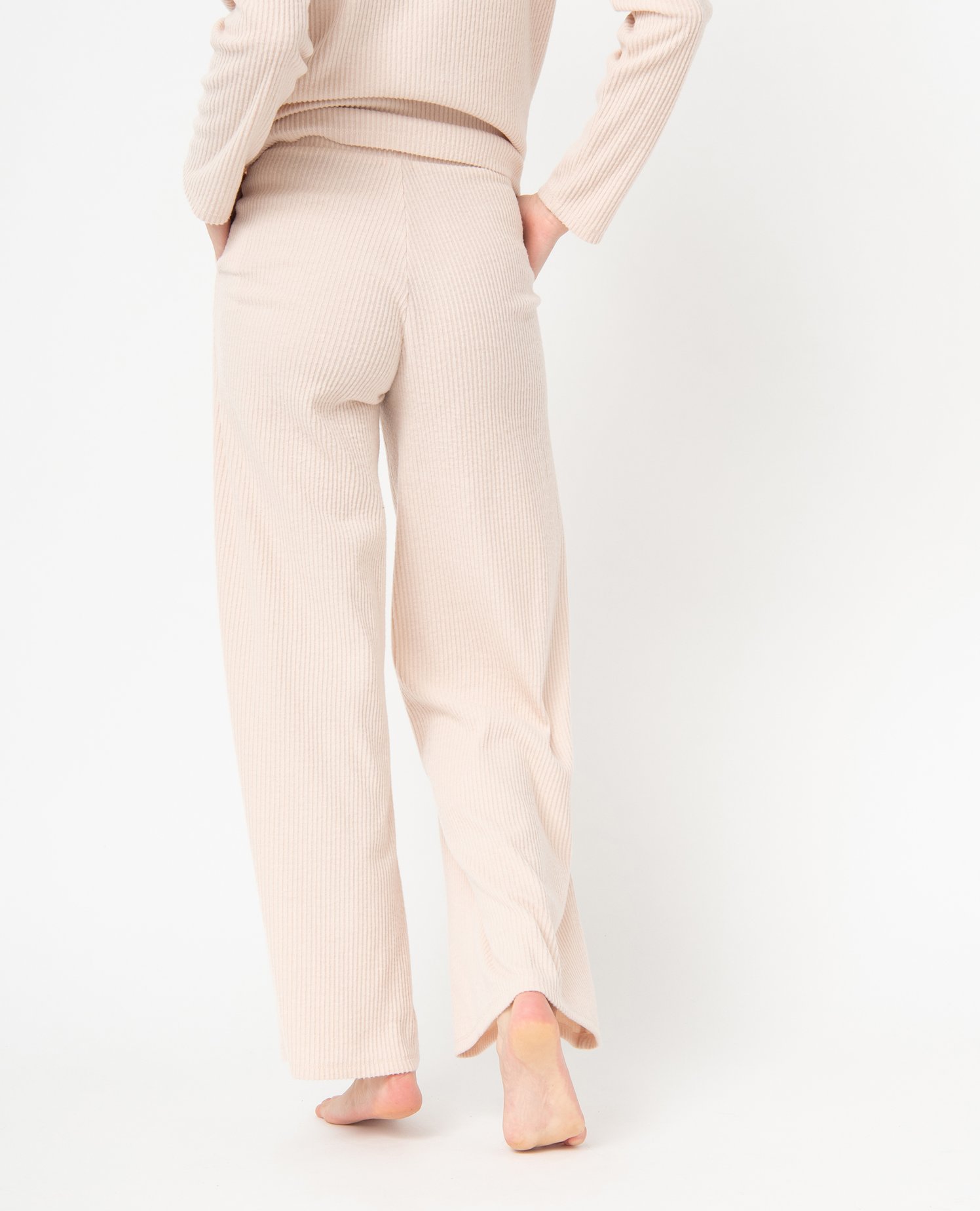 Bas de pyjama femme large en maille ctelée extra douce beige | GEMO