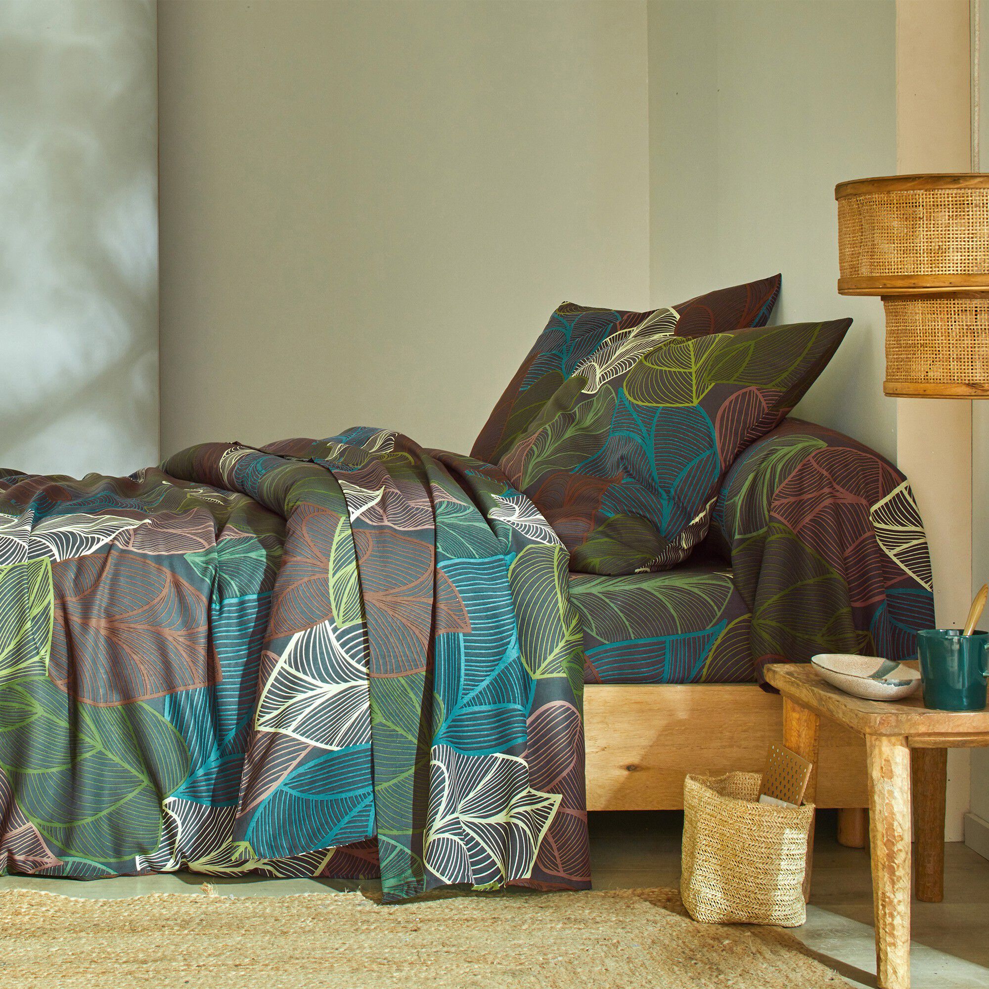 Linge de lit Elsa en polycoton à motifs feuilles