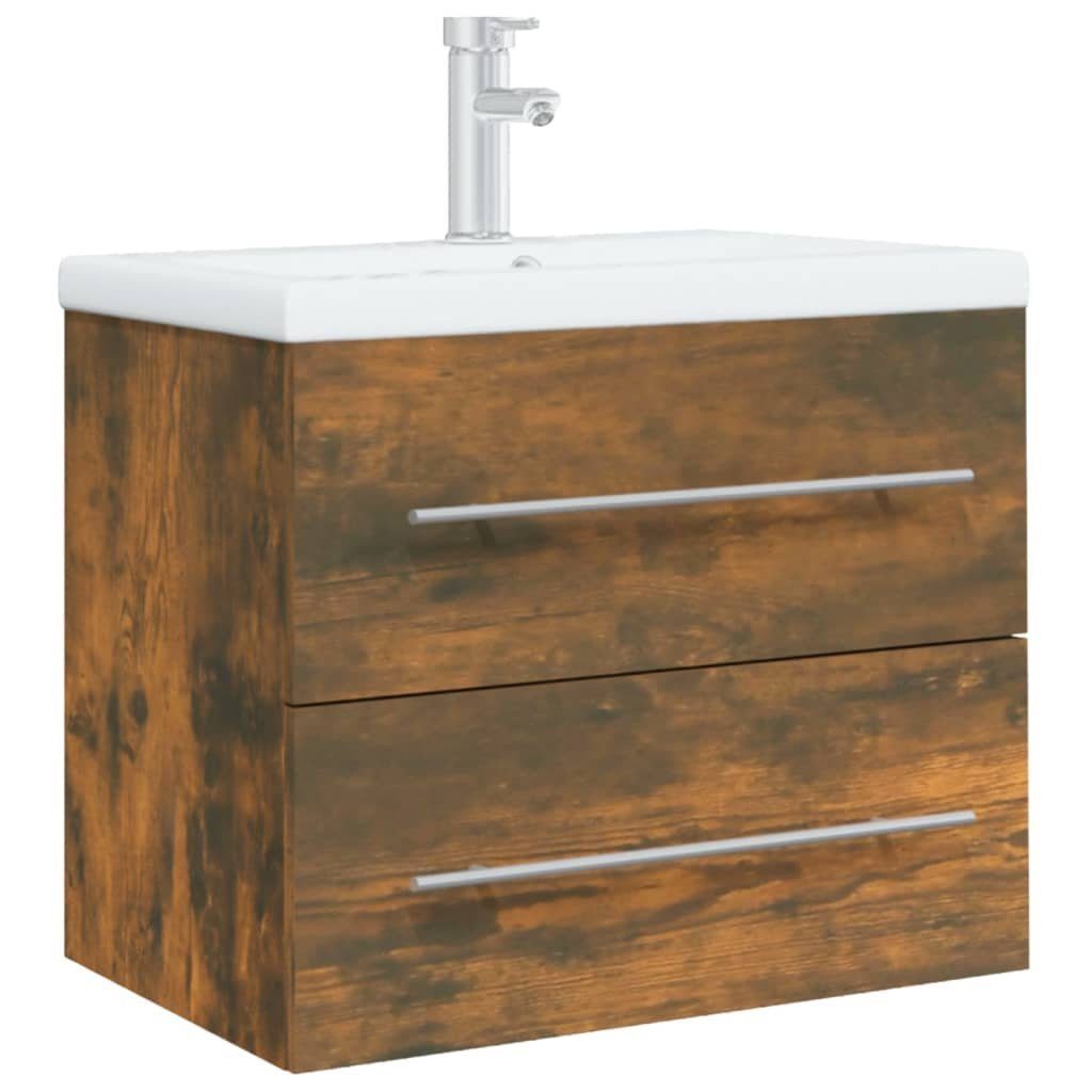 vidaXL Badezimmerspiegelschrank Waschbeckenschrank mit Einbaubecken Räuchereiche Holzwerkstoff (1-St)