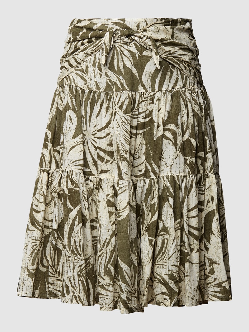 PLUS SIZE Midirock mit floralem Muster in olivgrün
