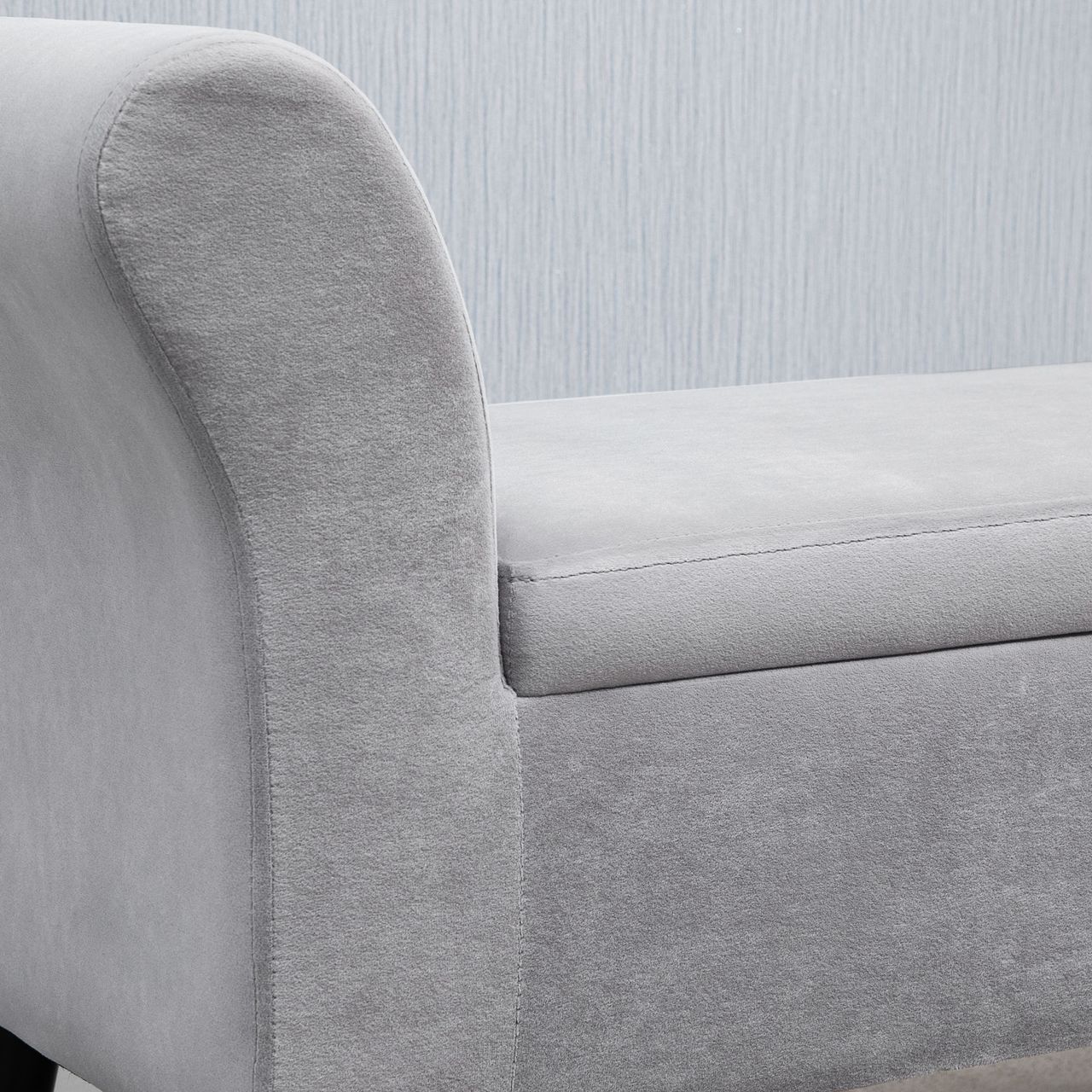 HOMCOM Sitzbank Polsterbank mit Stauraum Armlehnen Truhenbank modern Flur Schlafzimmer Wohnzimmer samtartiges Polyester Gummiholz Hellgrau 111,5 x 41 x 65 cm