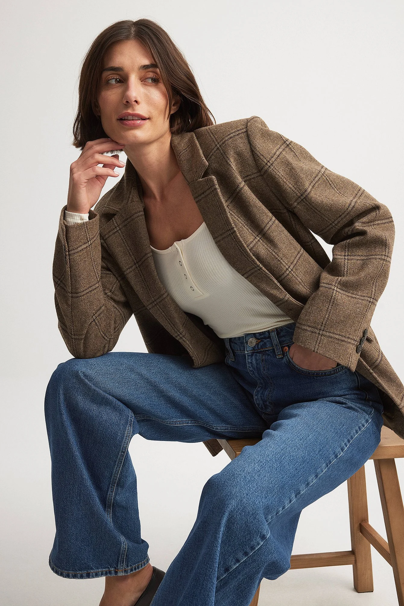 Oversize karierter Blazer aus Wollmischung