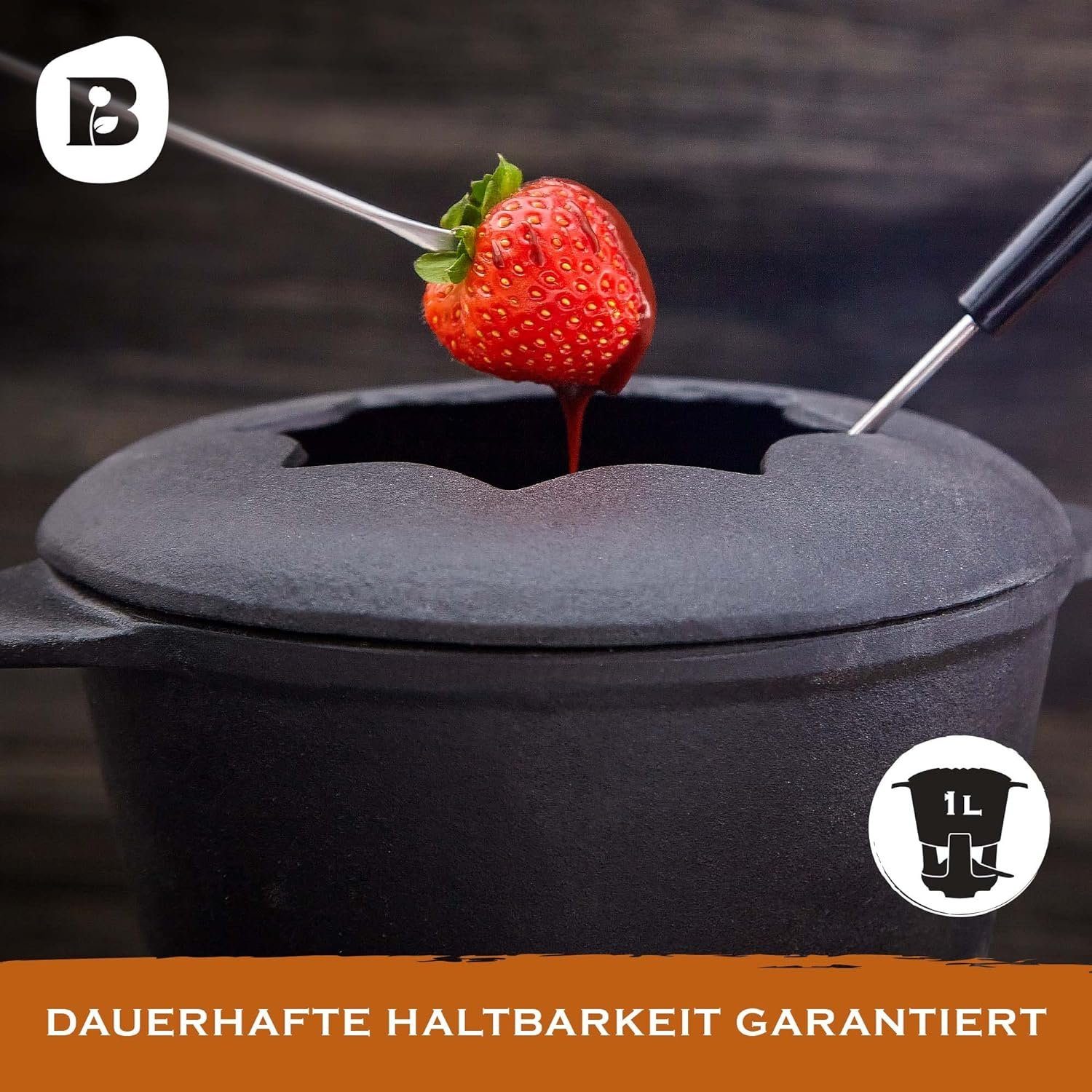 Bonvivre Raclette und Fondue-Set für 6 Personen, 1 Liter, 13-teilig mit Brenner und 6 Gabeln, Käsefondue Schokofondue Fleischfondue Gemüsefondue