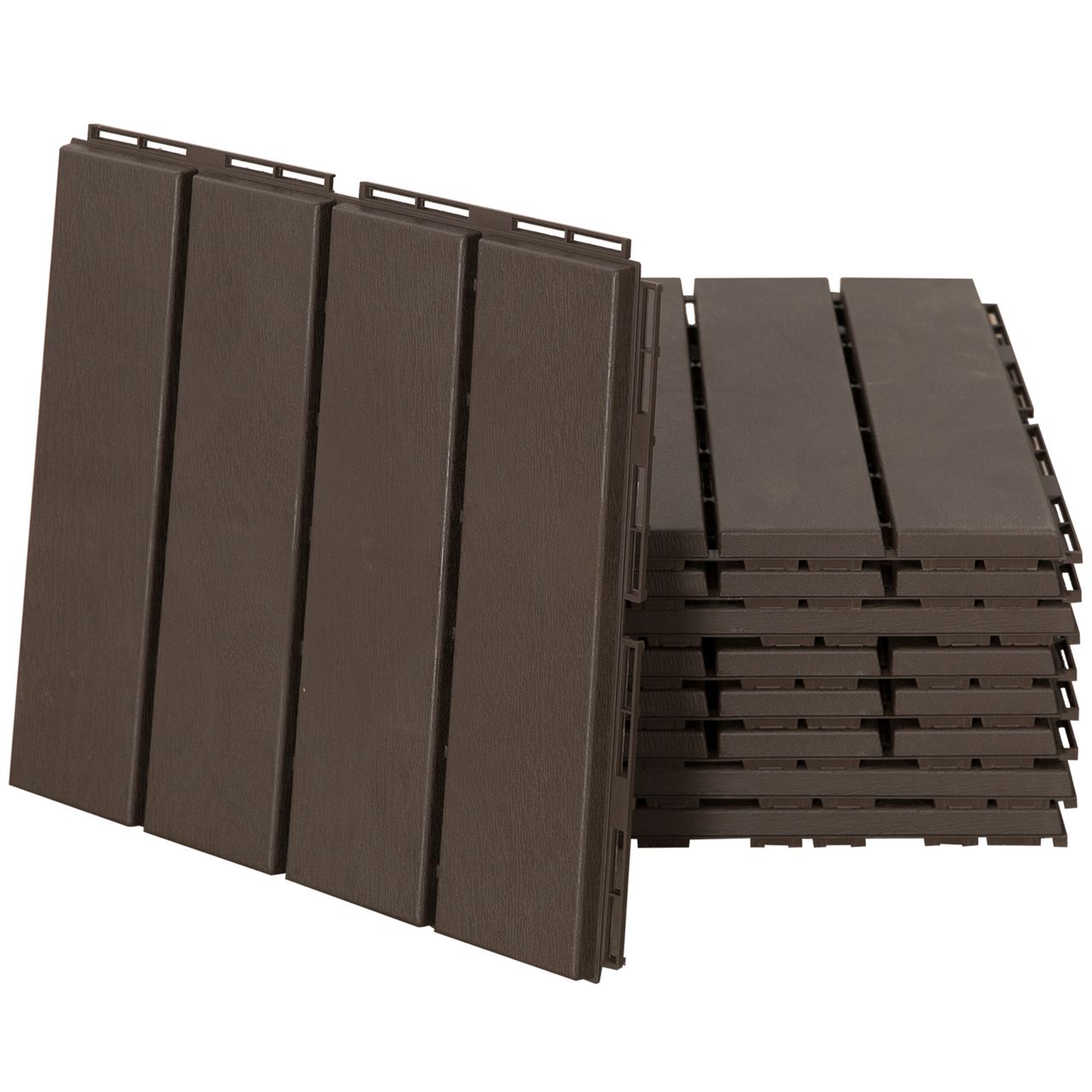 Outsunny 9 er Set Terassenfliesen Balkon Patio 30 x 30 cm Garten-Klickfliese Bodenbelag Bodenfliese Innen Außen Kunststoff Braun