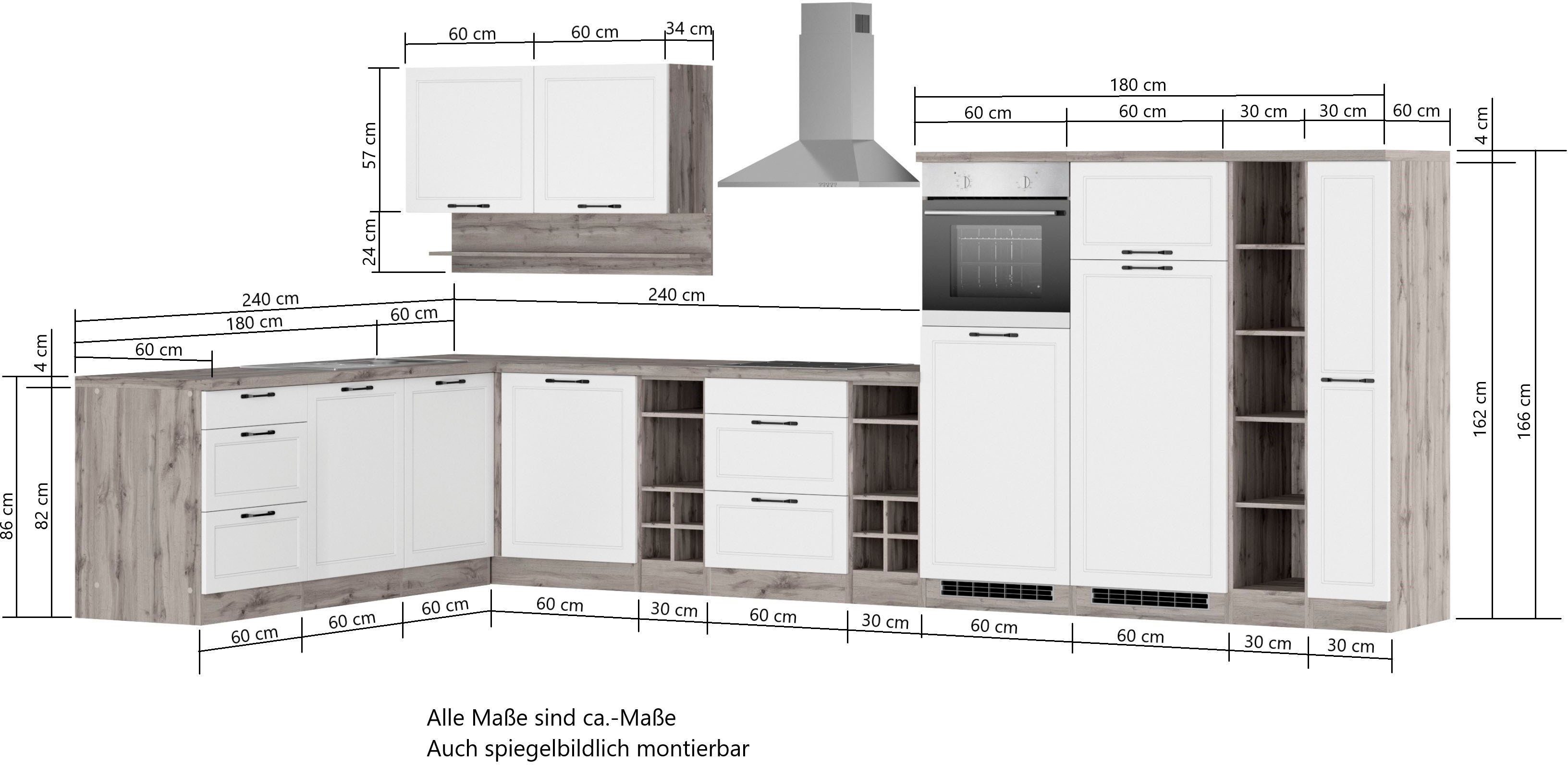 HELD MÖBEL Küche Lana, Stellbreite 240/420 cm, wahlweise mit E-Geräten